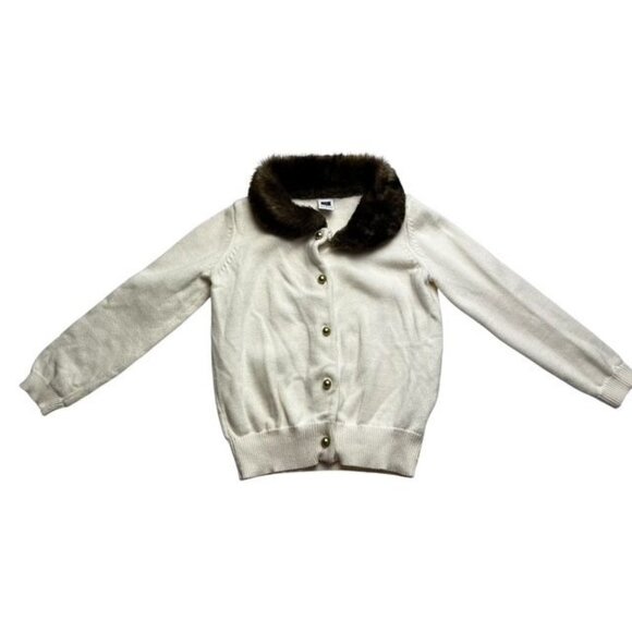 Janie and Jack Ivory Faux Fur Collar Gold Button Cardigan Size 3 Years - Picture 1 of 4